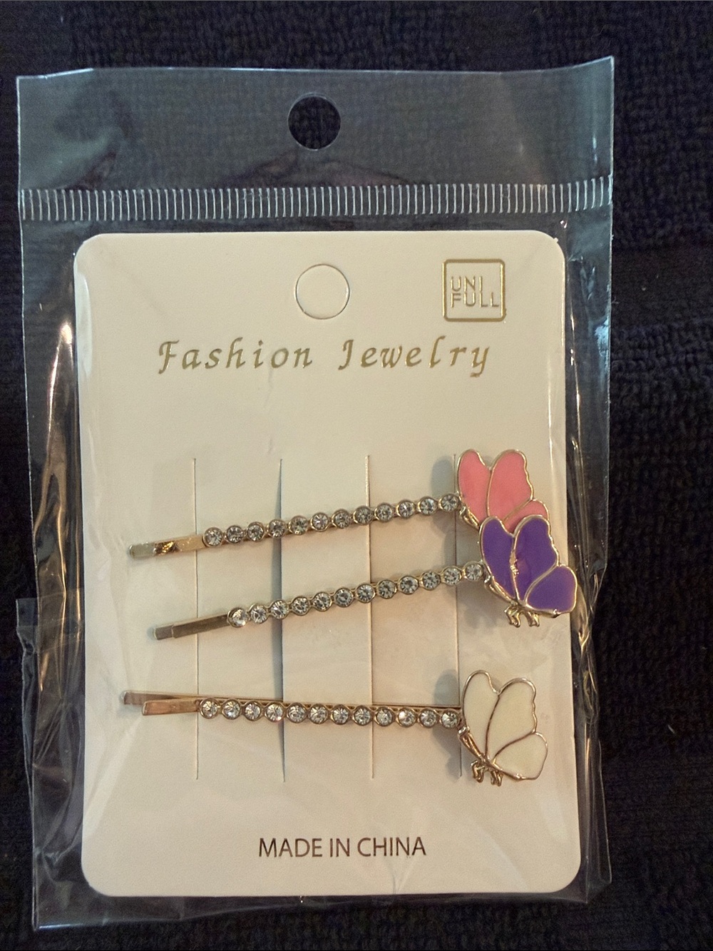 Fashion Jewelry Butterfly Crystal Bobby Pin Set - Pink, Purple, White